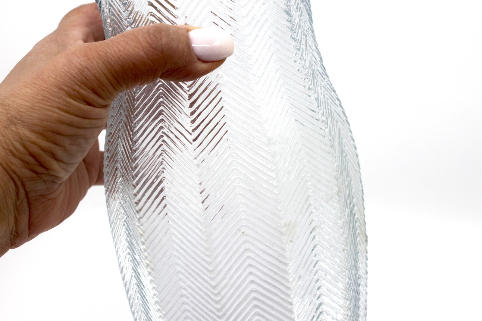 Clear Chevron Herringbone Pattern Glass Vase 9.5" Tall Textured Decorative #3 gallery