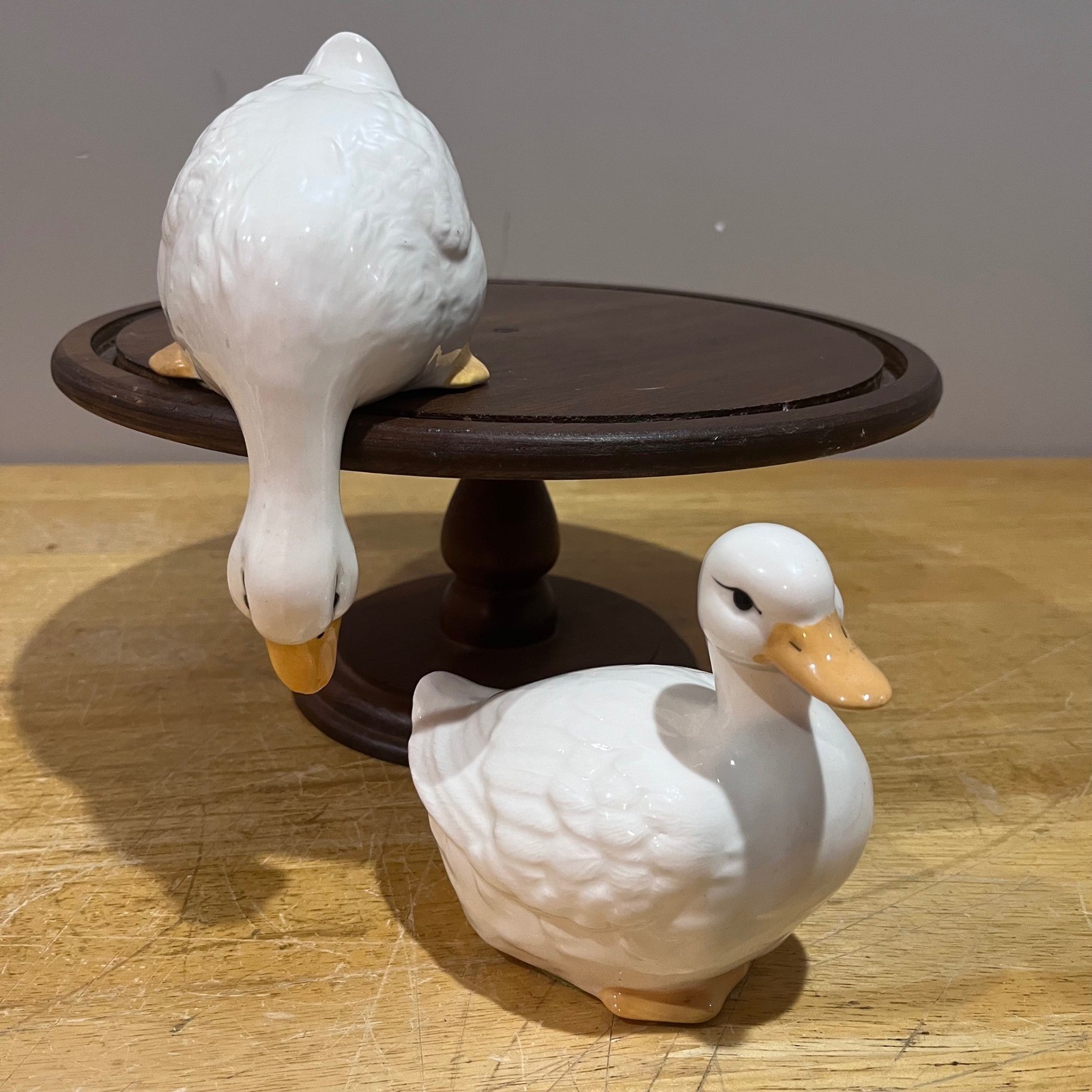 Vtg Cottagecore White Ceramic Goose Figurines Set of 2 Shelf Sitter Farmhouse gallery