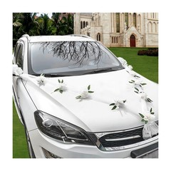 Wedding Car Decorations Artificial Flowers Bouquet Ribbon Set Front Mirror