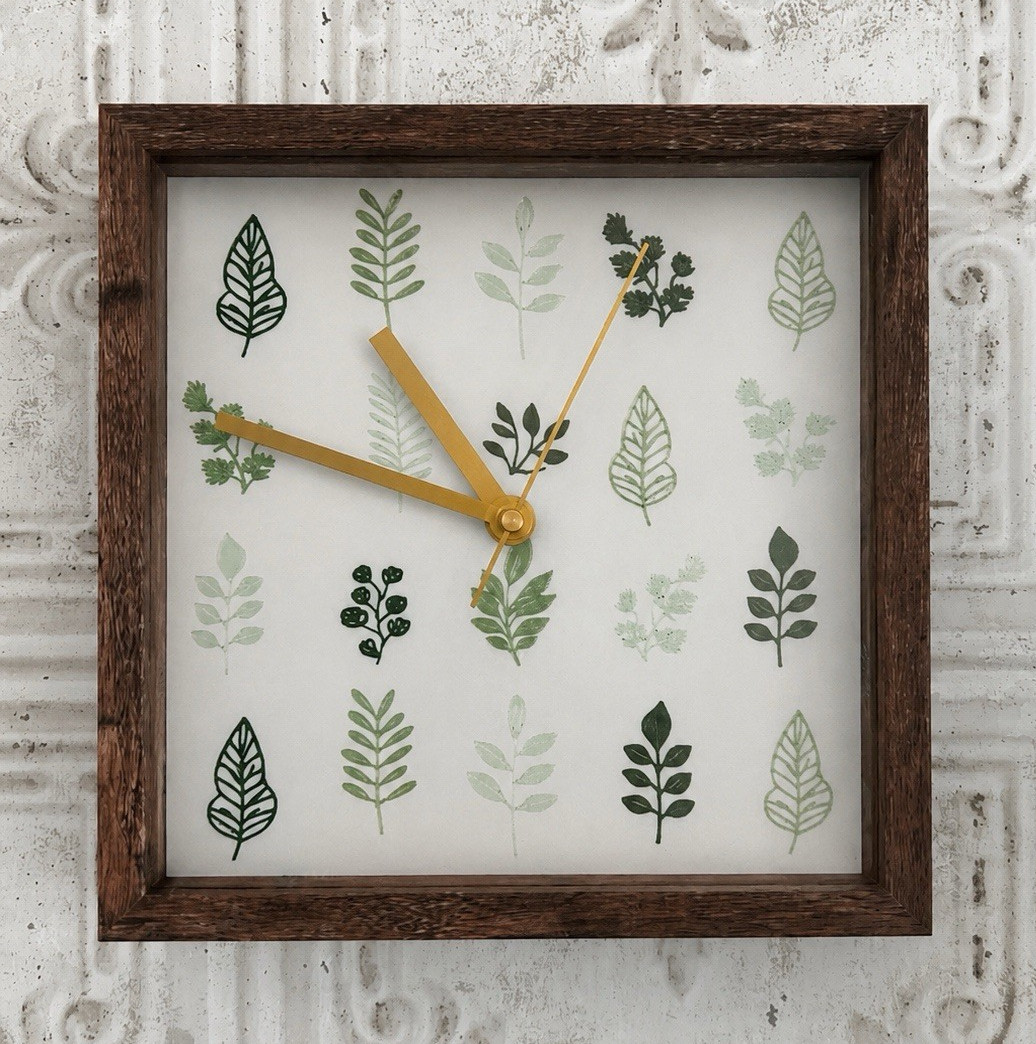 Botanical Wall Clock, 8x8 Clock, Modern Farmhouse Decor, Leaf Wall Art gallery