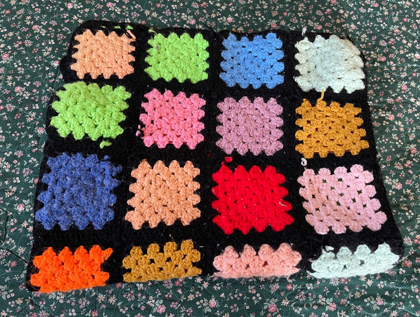 Granny Square Crocheted Throw Afghan Black Multicolor Small 29 x 34 Roseanne gallery