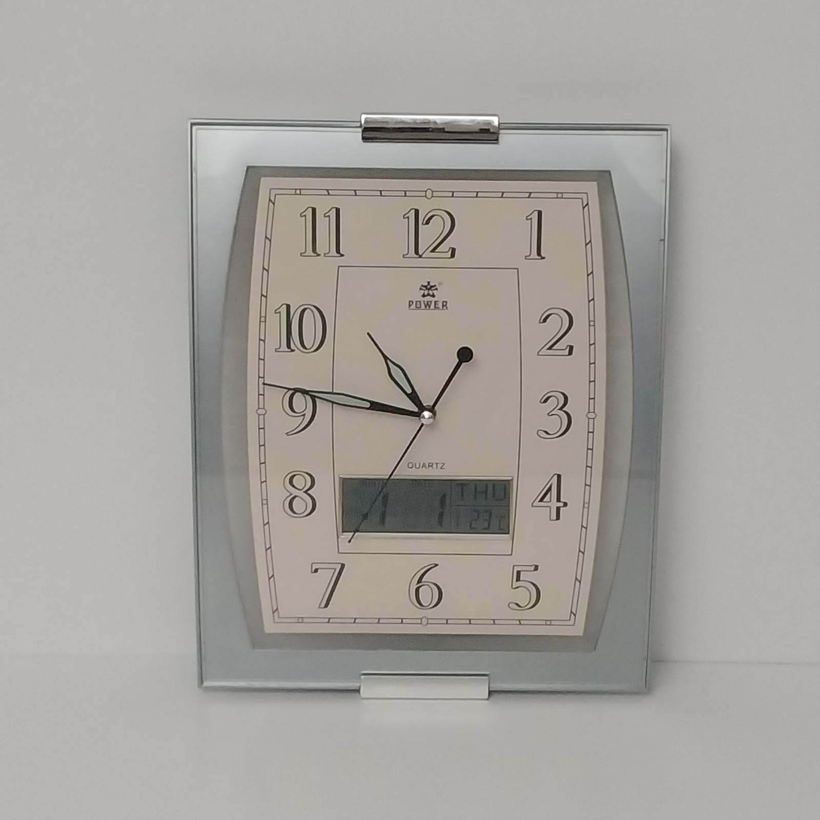 Power - Analog & Digital Wall Clock with Day Date Temperature Display - 14"x11" gallery