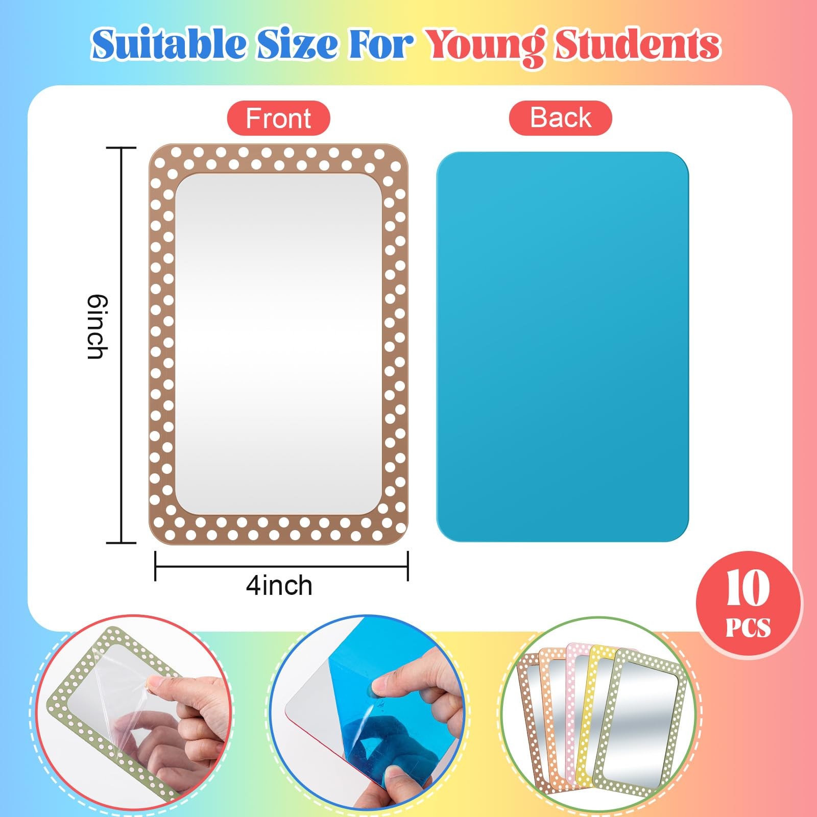 10 PCS 6x4 Inch Multicolor Acrylic Small Pastel Shatterproof Kids Mirror gallery