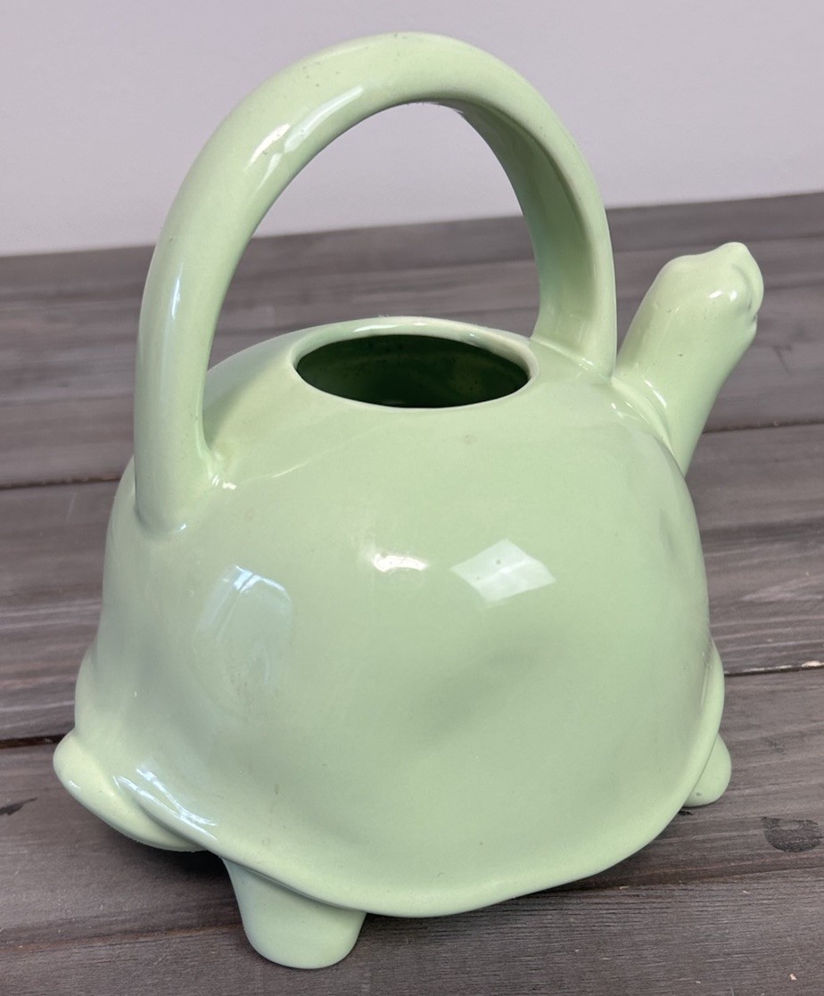 Rae Dunn Hello Spring Turtle Watering Can Pitcher Green Ceramic EXCELLENT gallery