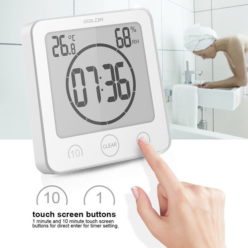 Baldr Waterproof LCD Shower Wall Clock Bathroom Kitchen Countdown Timer Alarm gallery