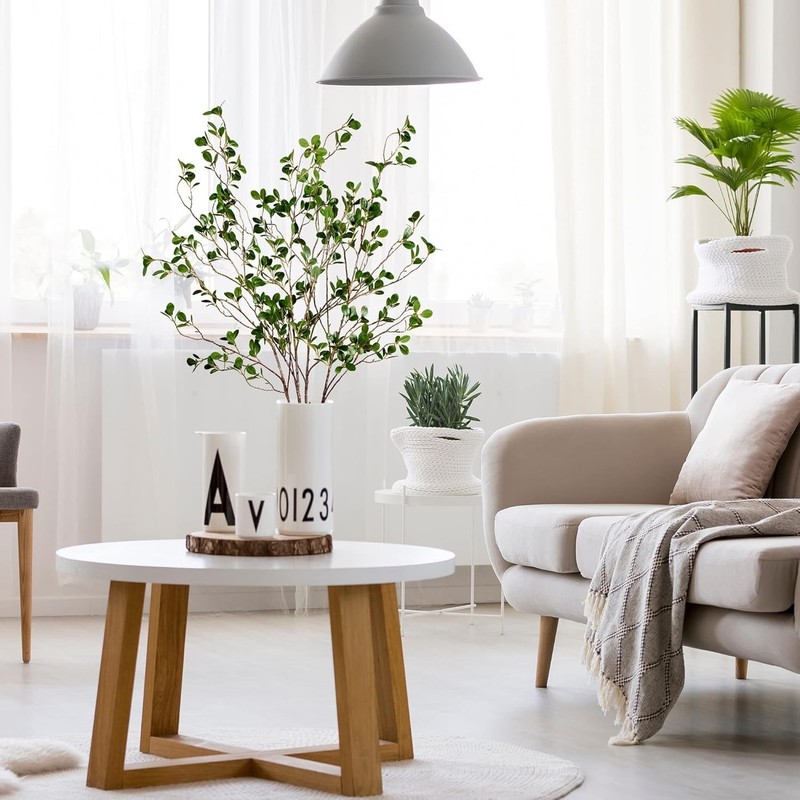 43’’ 6Pcs Artificial Ficus Branches Faux Leaf Spray Green Eucalyptus Branches... gallery