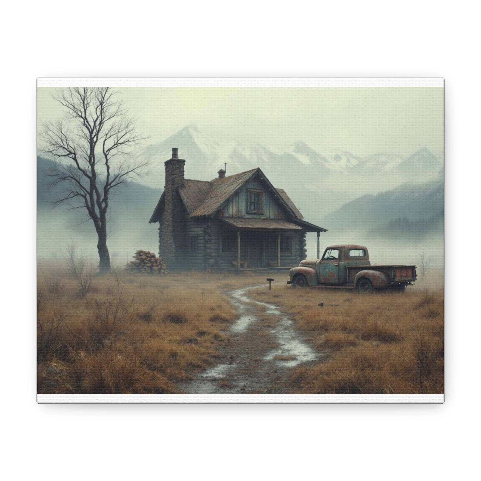 Rustic Cabin Misty Mountain Landscape Scott D Van Osdol Art Stretched Canvas gallery