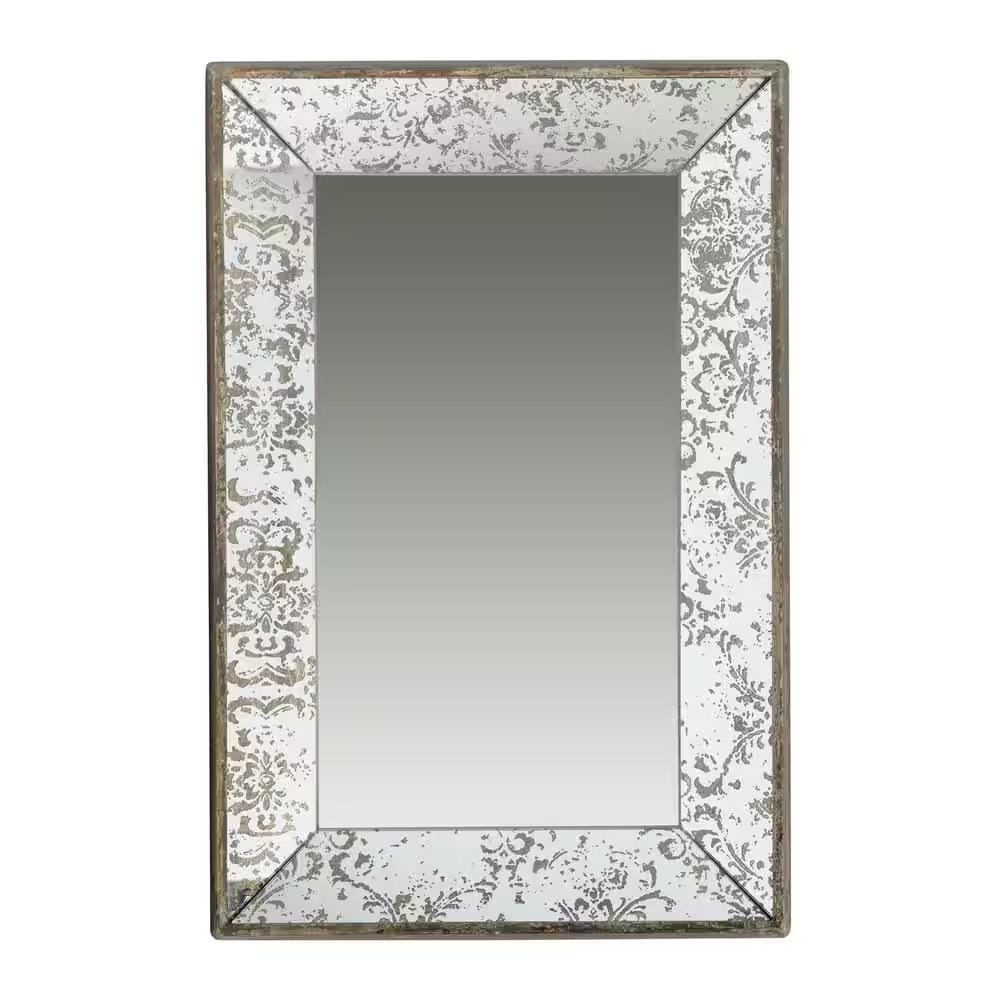 24 In. W X 15 In. H Rectangle Wall Mirror with Floral Accents for Living Room, E gallery