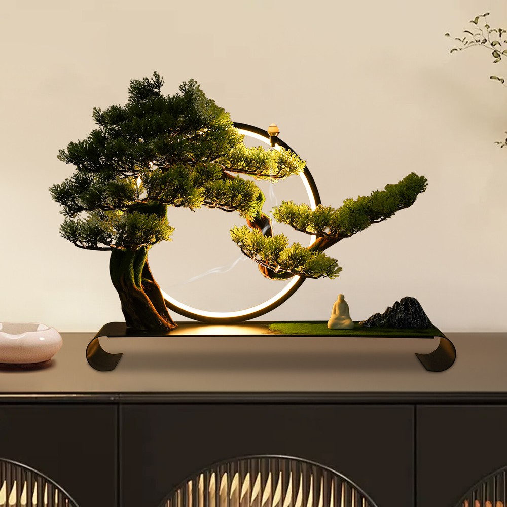 Realistic Simulation Bonsai Artificial Tree with LED Lamp Ring for Home USB 8W