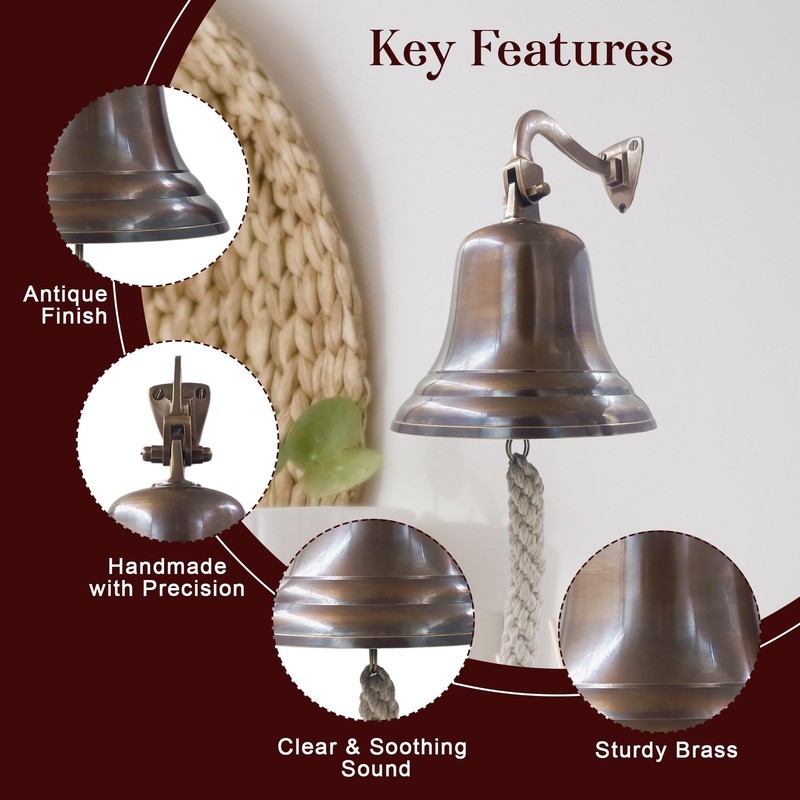 Solid Brass Wall Mounted Ship Hanging Bell For Reception School Outdoor Indoor gallery