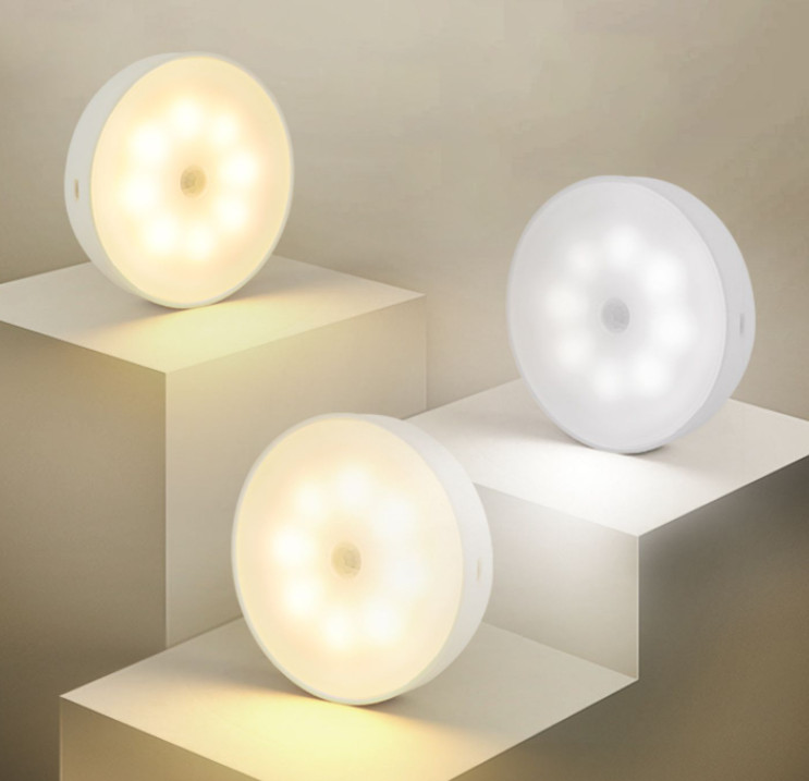 Usb Rechargeable Motion Sensor Light Round Wireless LED Puck Light Kichen Cabine gallery