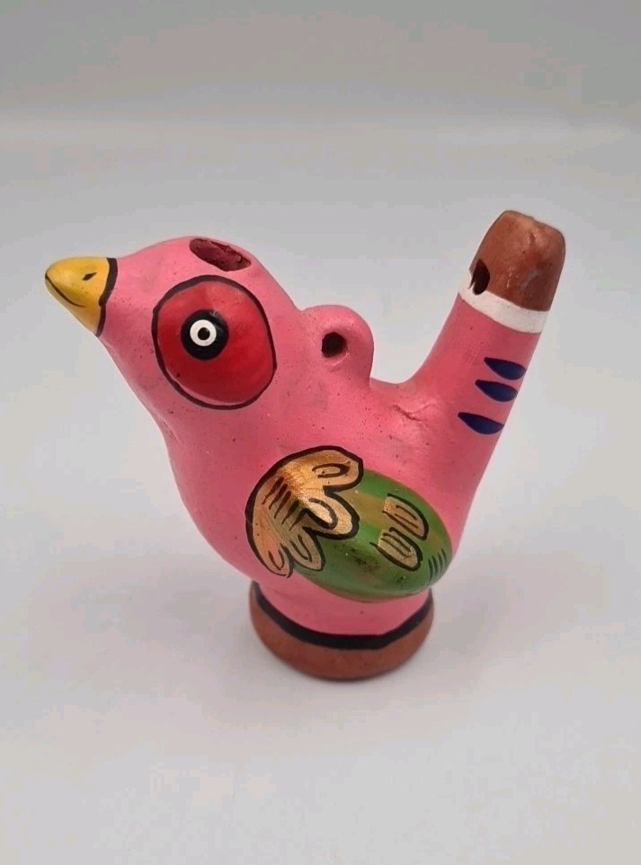 Peruvian Multicoloured Handpainted Ceramic Tribal Bird Water Warbling Whistle gallery
