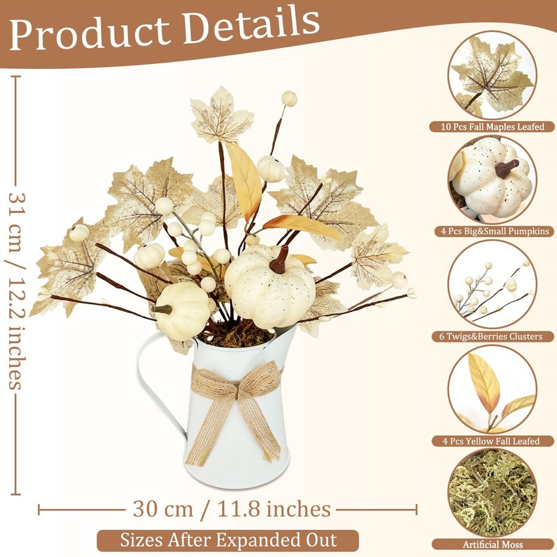 [Light & Timer] Fall Decor Table Centerpiece Potted White Maple Arrangement i... gallery