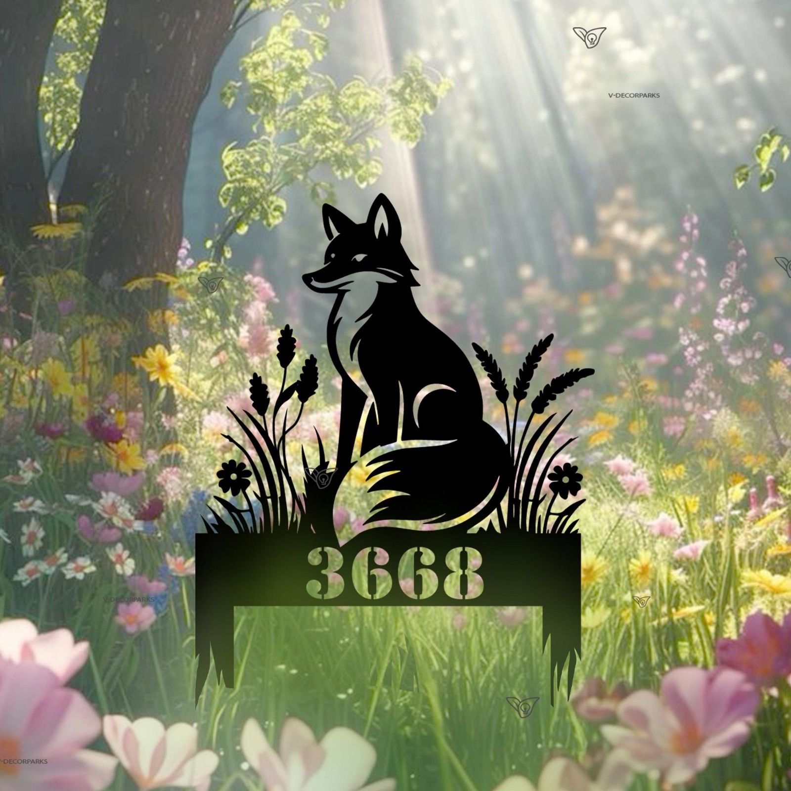 Personalized Fox Address Sign, Custom Metal House Numbers Yard Stake, Wildlife gallery