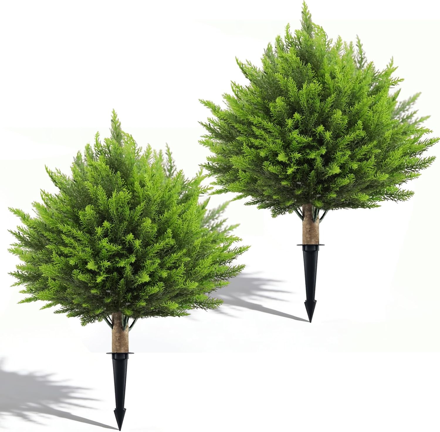 2 Set Artificial Cedar Topiary Ball Trees with Spike, 24" UV Resistant Fake gallery