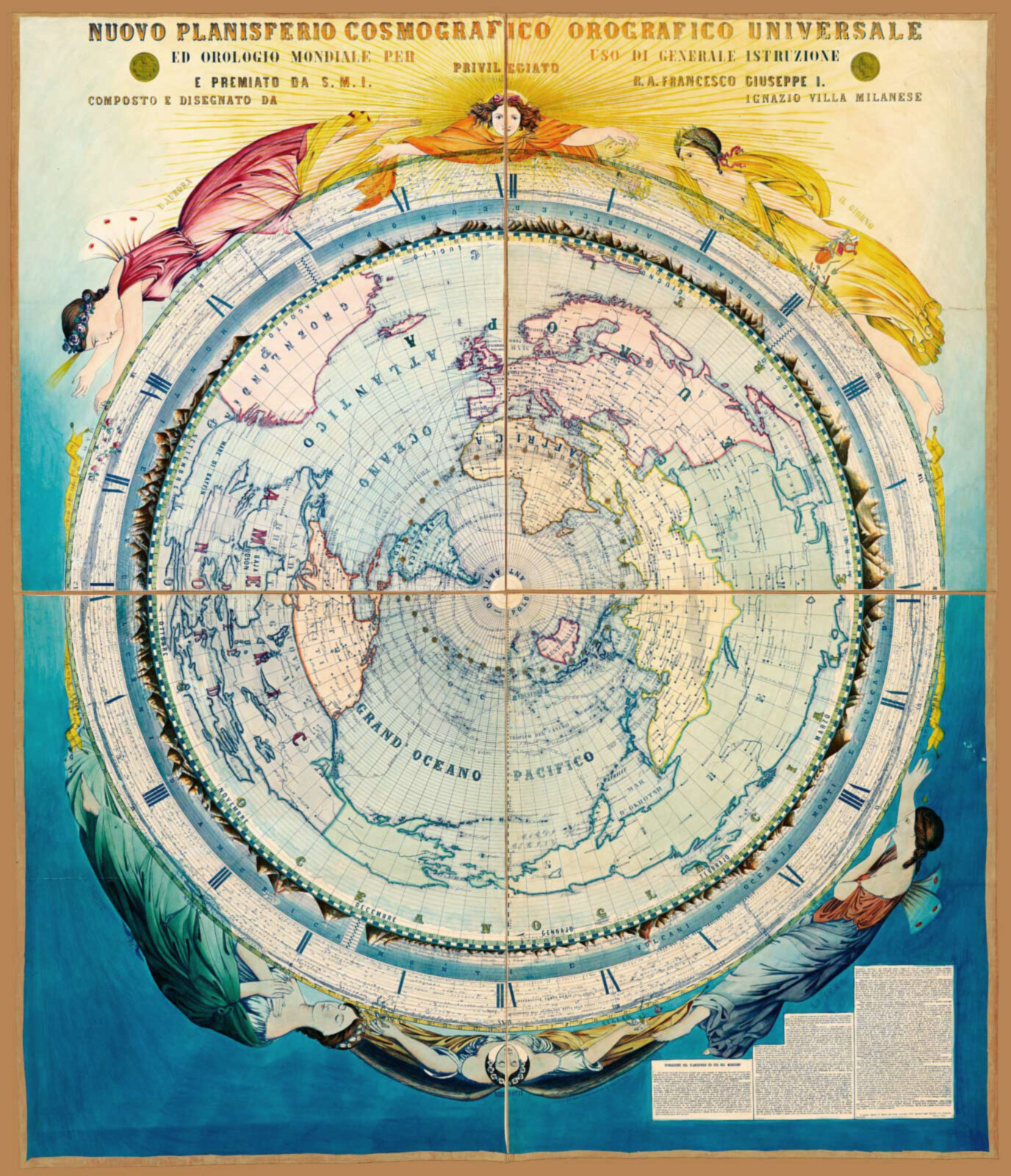 1858 Celestial World Map Mountains Constellations Times of Day Wall Poster Print gallery