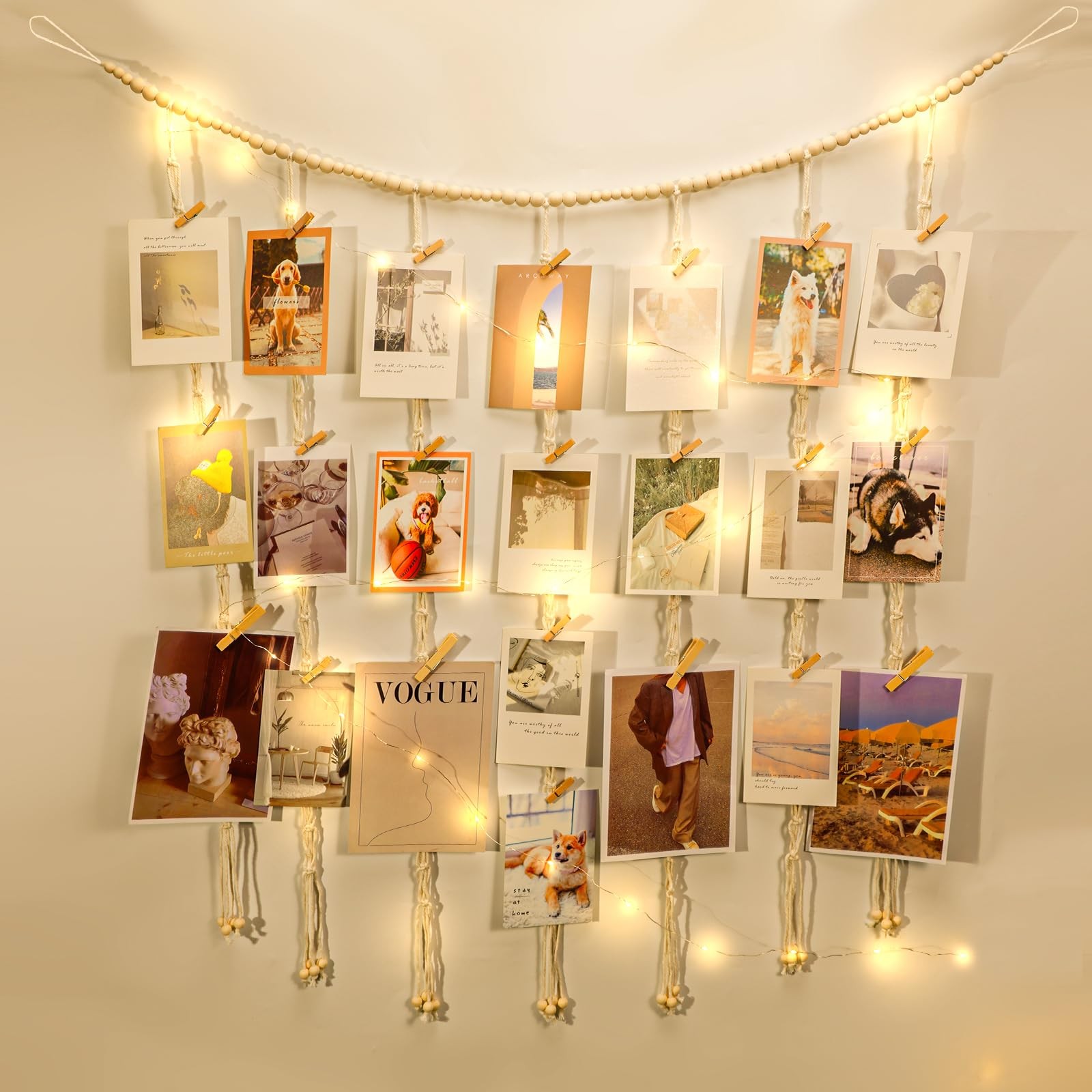 Macrame Hanging Photo Display Boho Wall Decor, Picture Christmas with String ... gallery