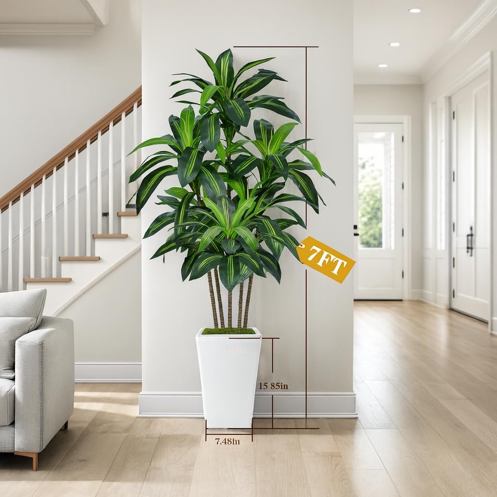 7FT Artificial Dracaena Tree, Fake Tree Indoor with White Tall Planter, Tall ... gallery