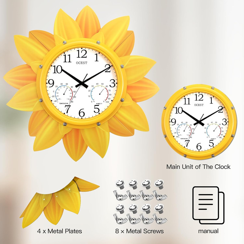 Large 24" Waterproof Wall Clock with Thermometer & Hygrometer for Indoor/Outdoor gallery