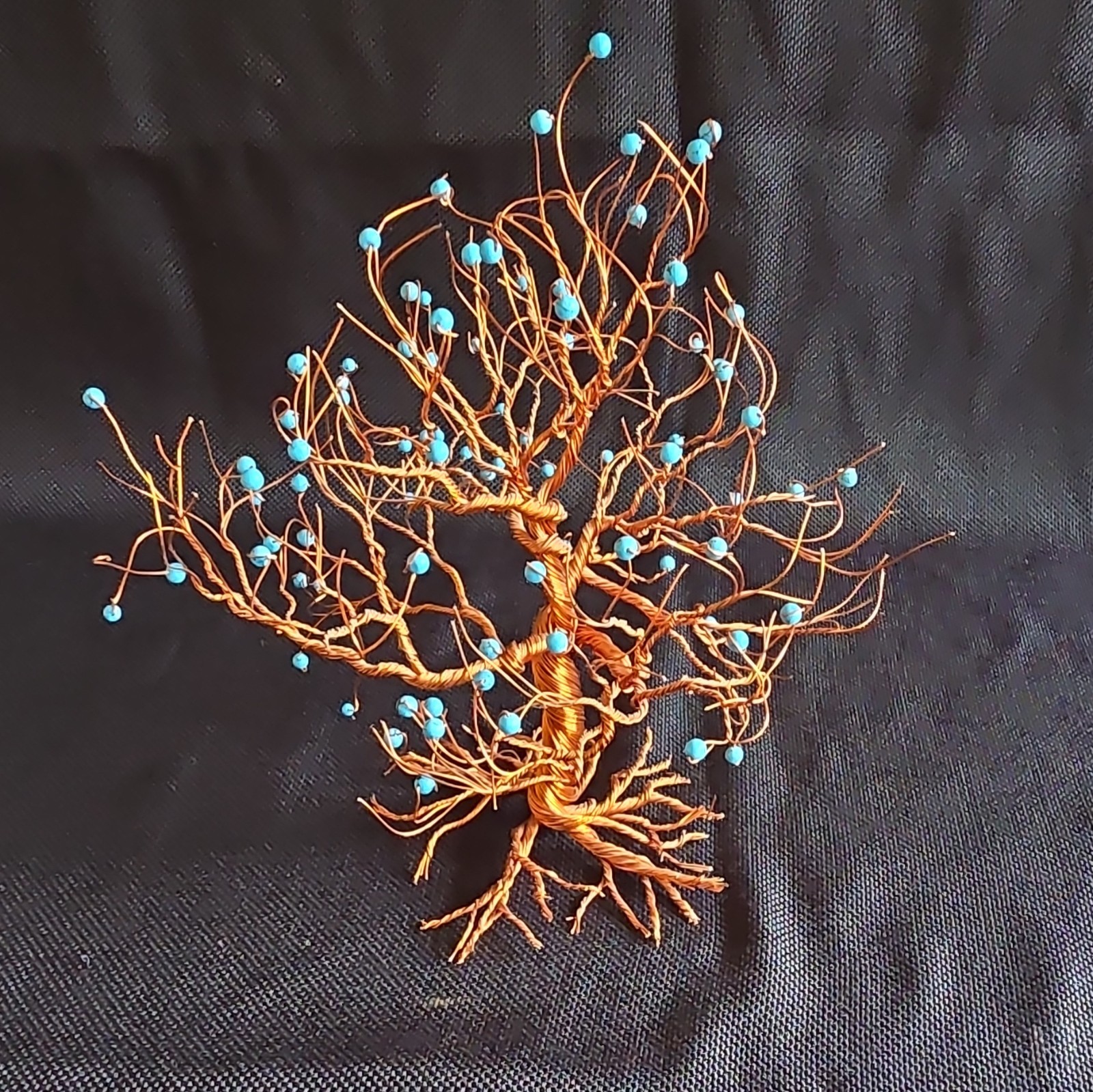 Handmade Copper Wire Tree Sculpture with Blue Beads Art Nouveau Nature Decor gallery
