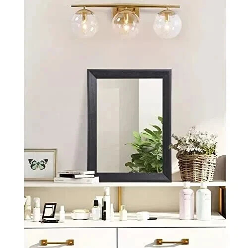 Wall Mirror Black Rectangle Rustic Wood Mirror Decorative Hanging Mirror For Bat gallery