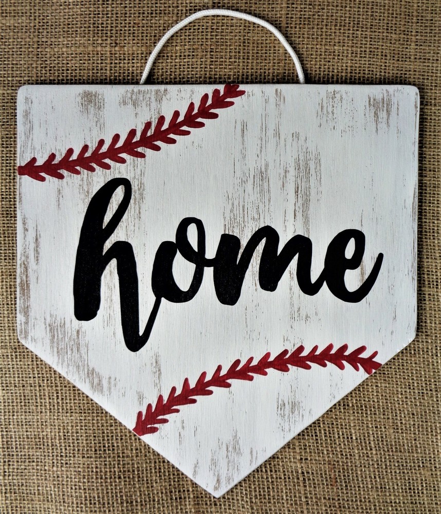 Distressed Rustic BASEBALL HOME PLATE SIGN Primitive Decor Wall Art Door Plaque
