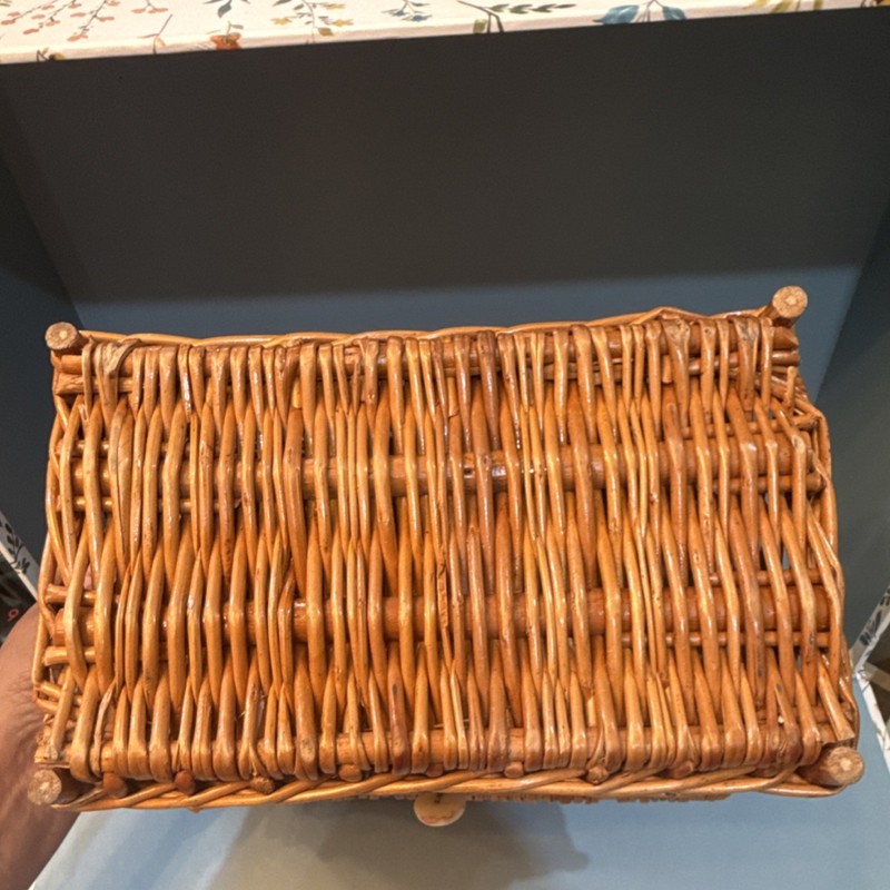 Rectangular Wicker purse Basket Brown Lidded with Handle cherry Décor gallery