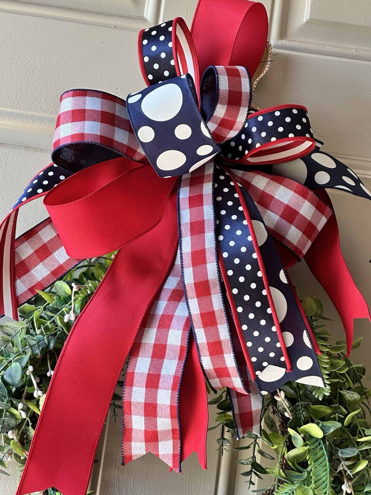 Patriotic Custom Bow Red, White, And Blue FUN Patterns Bow Only gallery