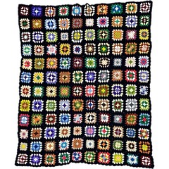 Handmade Knitted Afghan Throw Blanket Granny Square Black Multicolor 51×63”