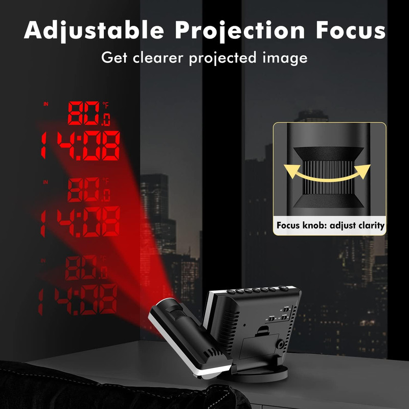 Projection Alarm Clock, Adjustable Projection Focus, Wireless Indoor Outdoor Tem gallery