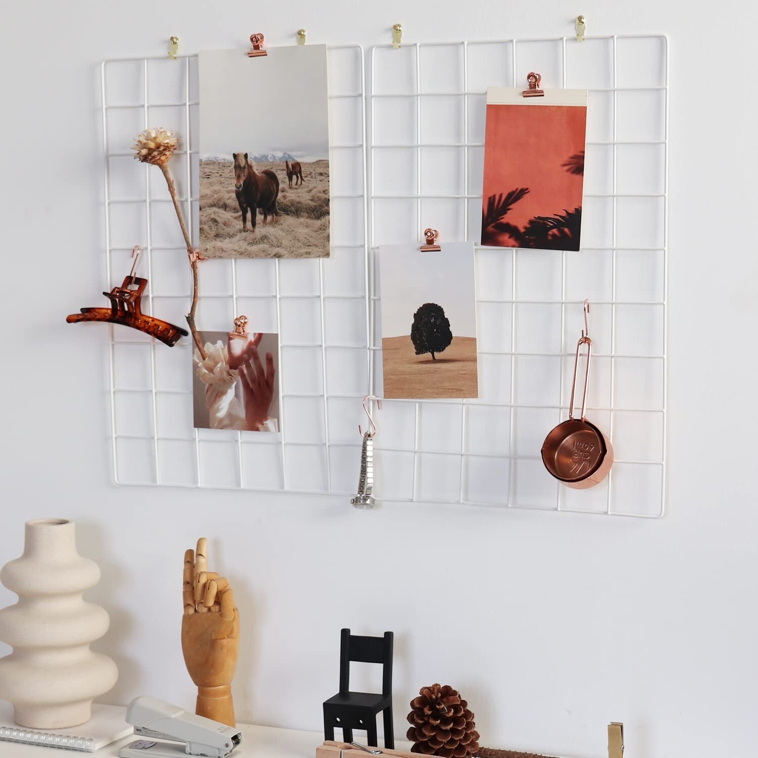 FRIADE Wall Grid Panel for Photo Display,Wall Storage Organizer,5 Metal Clips... gallery