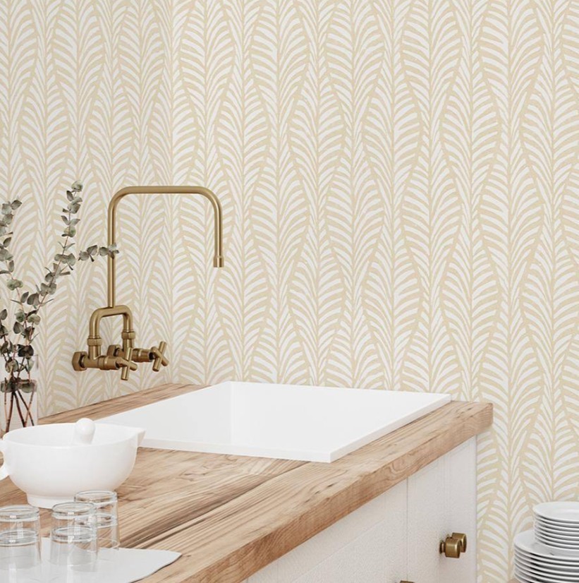 Tempaper White Clay Block Print Leaves Removable Peel and Stick Wallpaper gallery