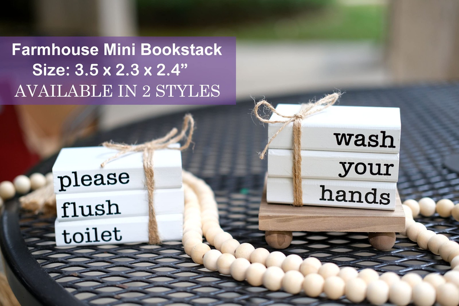 Farmhouse Mini Bookstack for Bathroom Decor Wooden Books for Restroom Shelf D... gallery