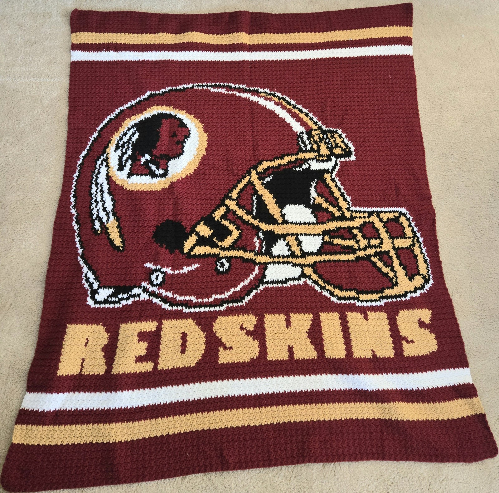 Handmade Crocheted Throwback Redskins Blanket. NFL 54x63 gallery