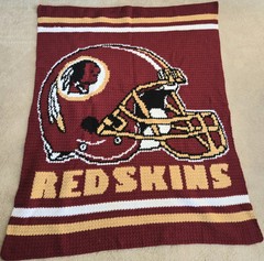 Handmade Crocheted Throwback Redskins Blanket. NFL 54×63