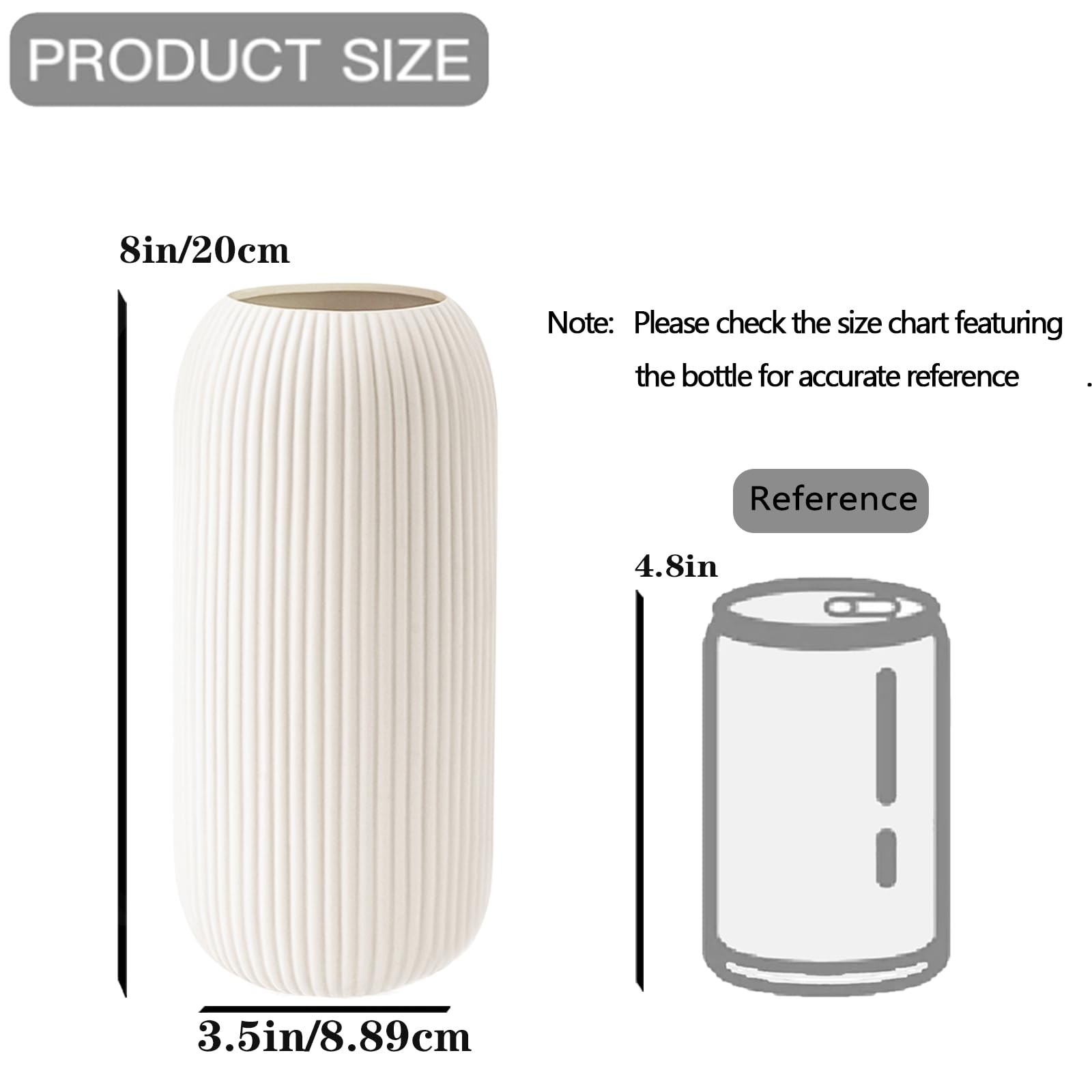 Ceramic Ribbed Flower Vase Modern Small White – 8" Tall Home Decor gallery