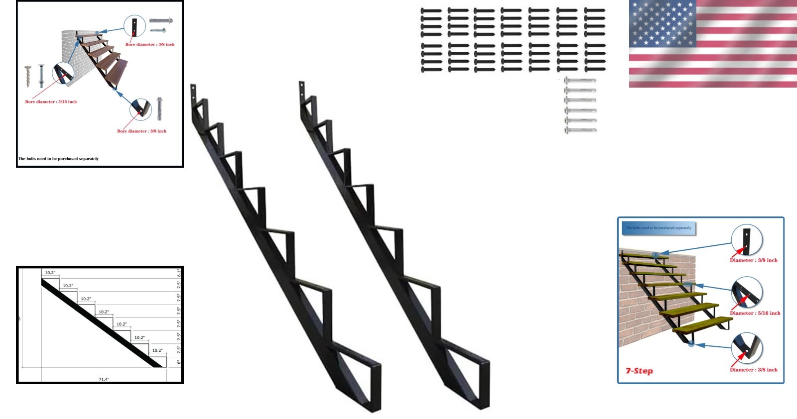 Black Steel Stair Riser - 7 Step 2 Pack gallery