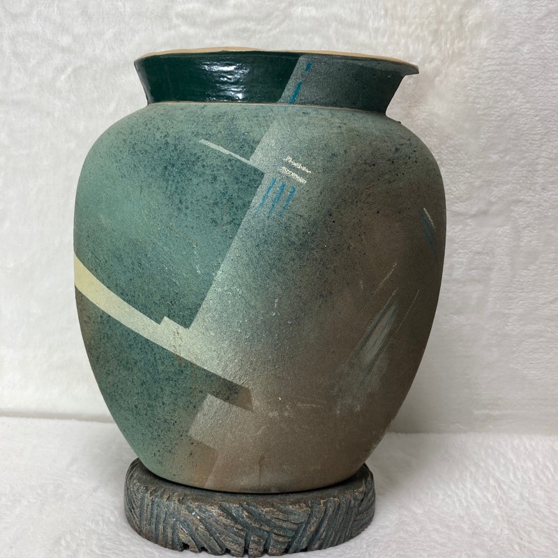 Unique Pottery Ceramic Signed Vase Abstract Design Nude Couple Textured Base gallery