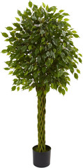 5Ft UV Resistant Ficus Artificial Tree with Woven Trunk for Indoor/Outdoor Use