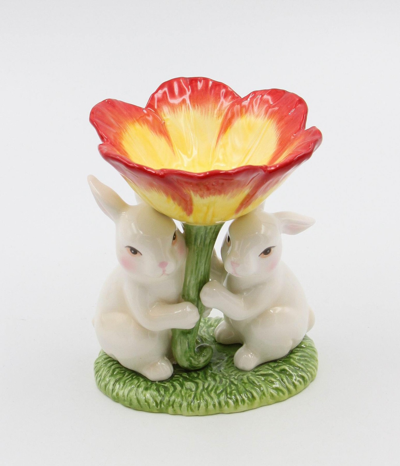 Ceramic Easter Bunnies Holding Red Flower T-Light Candle Holder, Home Décor, Gif gallery