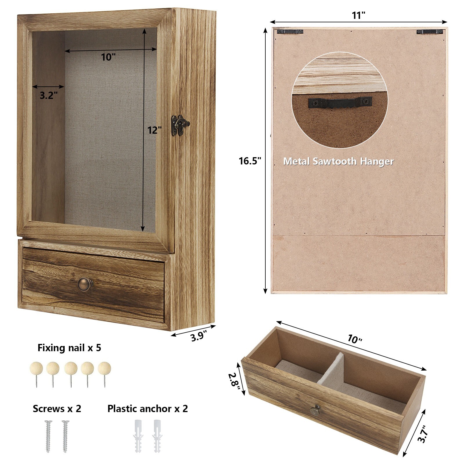 Shadow Box Display Case Large 11x16 Shadow Box Picture Frame W/ Drawer Wood gallery