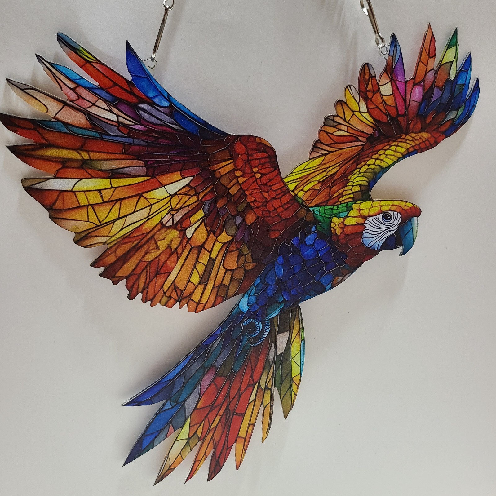 MultiColor Acrylic Exotic Tropical Parrot Sun catcher 9" w X 9" h Inches w/Chain gallery