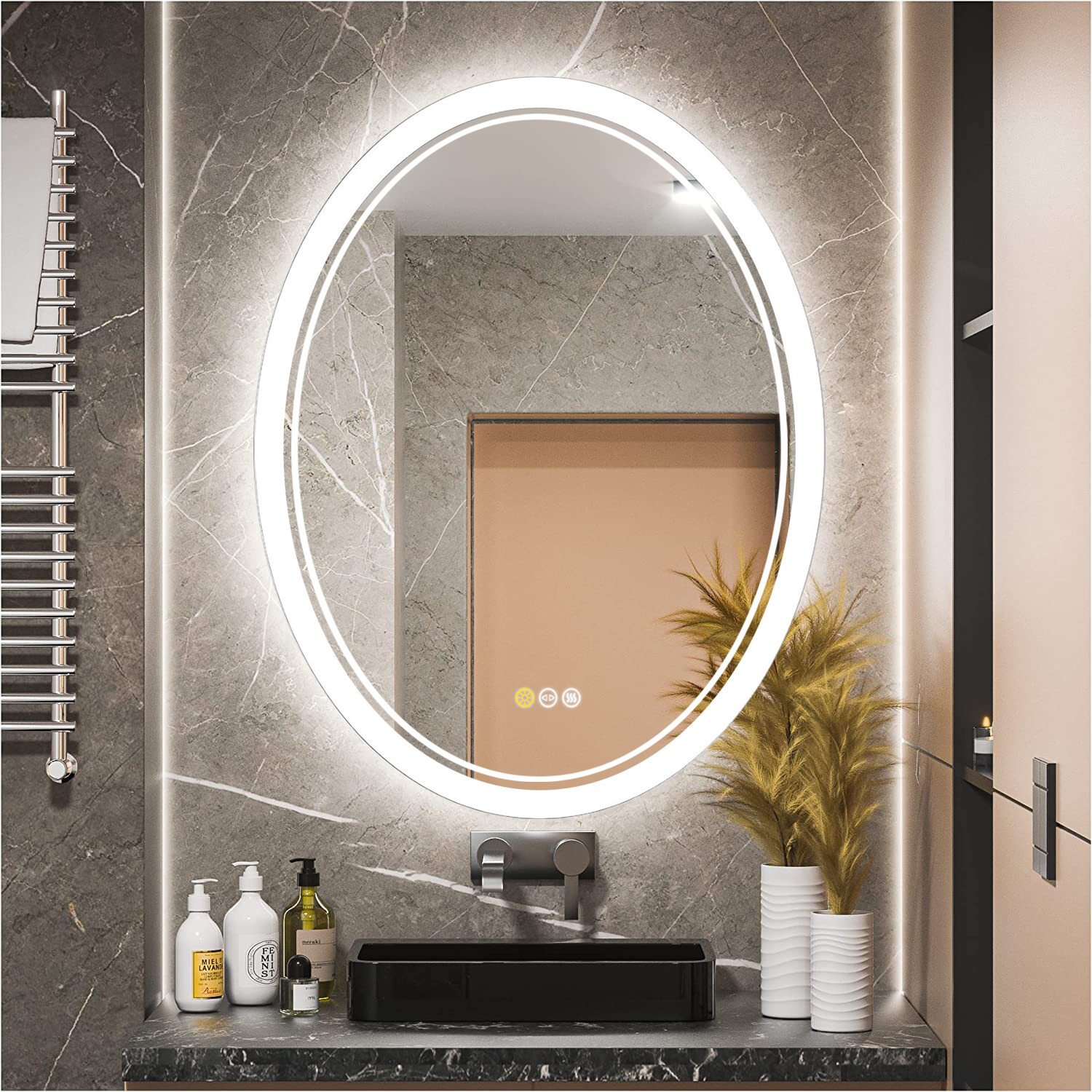Memory Defog Oval LED Vanity Mirror Bathroom Steples Dimmable Wall Makeup Mirror gallery
