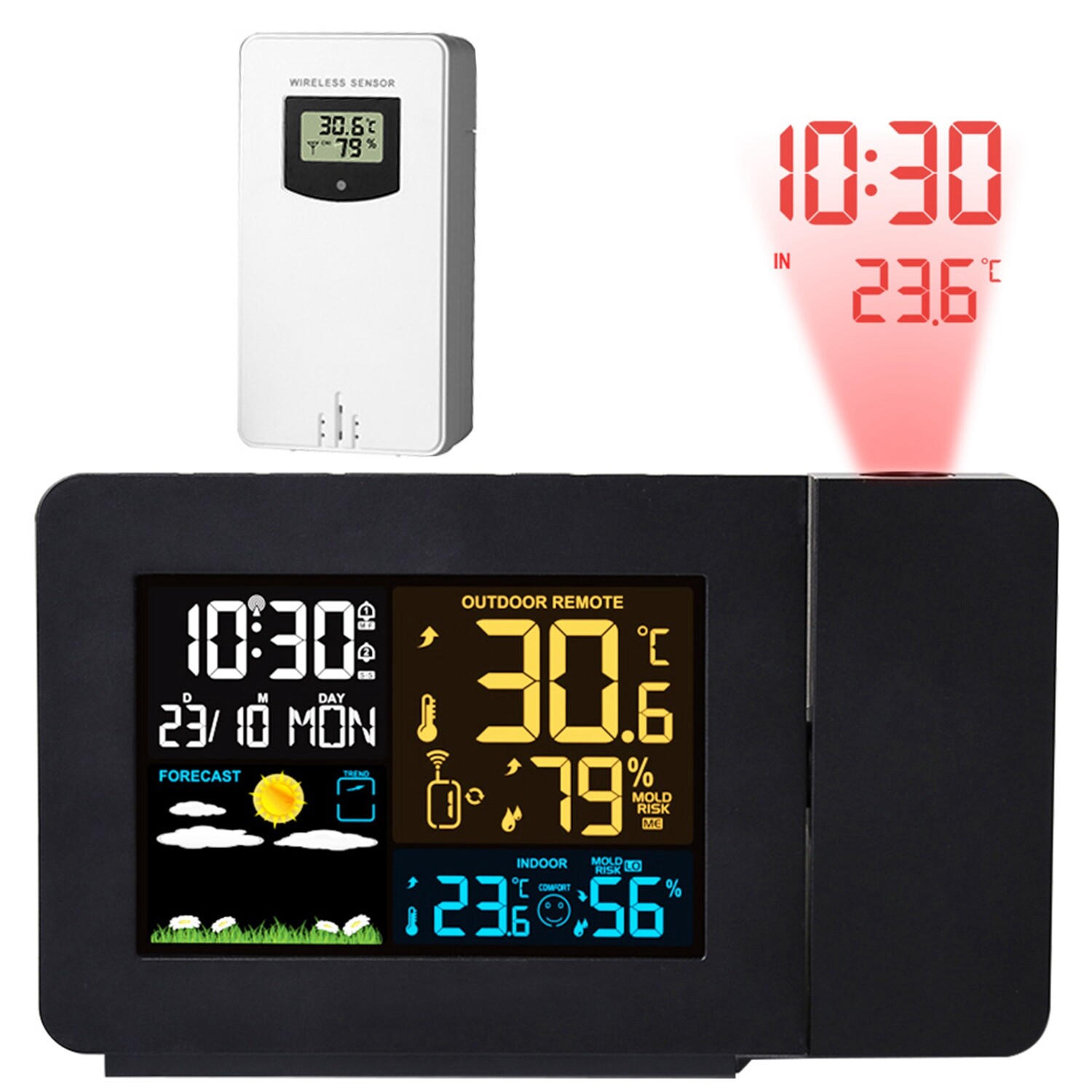 Atomic Projection Alarm Clock Projector Radio-controlled Time Snooze Weather gallery