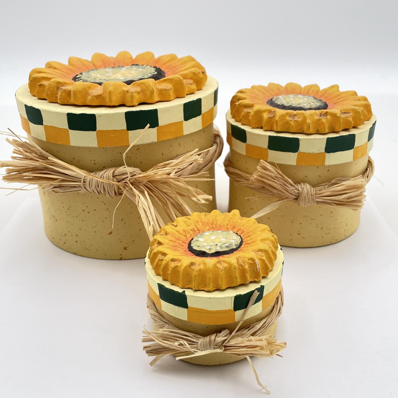 Sunflower Decorative Round Storage Boxes Set 3 Hand Painted Country Rustic Decor gallery