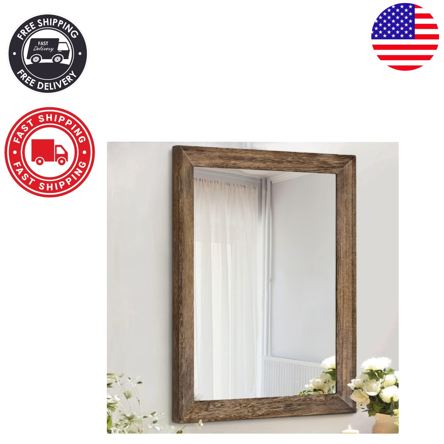 Lightweight Rectangular Rustic Mirror - Easy Install Wall Decor for Bedrooms gallery