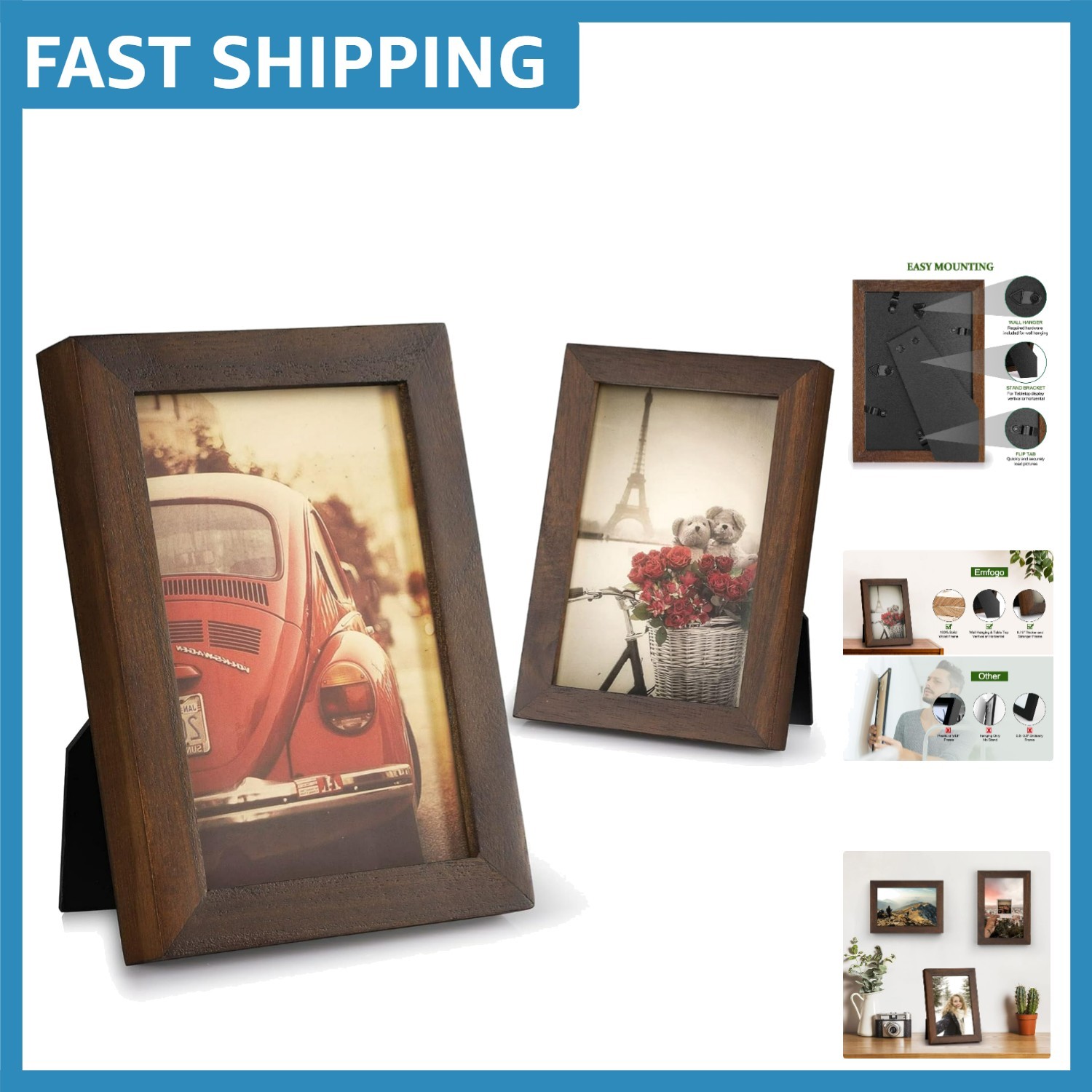 Exquisite 4x6 Rustic Picture Frame Set - Solid Wood & Real Glass for Memories gallery