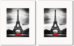 2pc Set 16×20 White Poster Frames Pinewood, Tempered Glass w/mat for 11×14 Photo