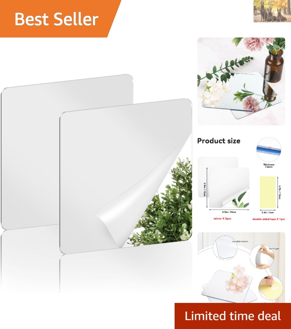 Modern 6x6 Inch Frameless Self-Adhesive Acrylic Mirrors, Shatterproof & Portable gallery