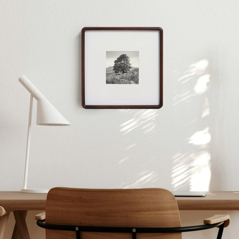 12"x12" Rounded Edge Brown Plastic Frame, Matted for a 5"x5" Picture gallery